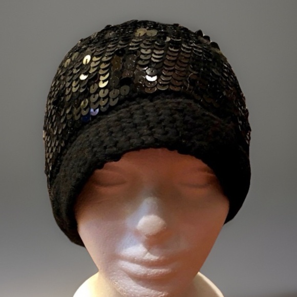 Vintage Black Sequined Beanie Cap Hat main image 6
